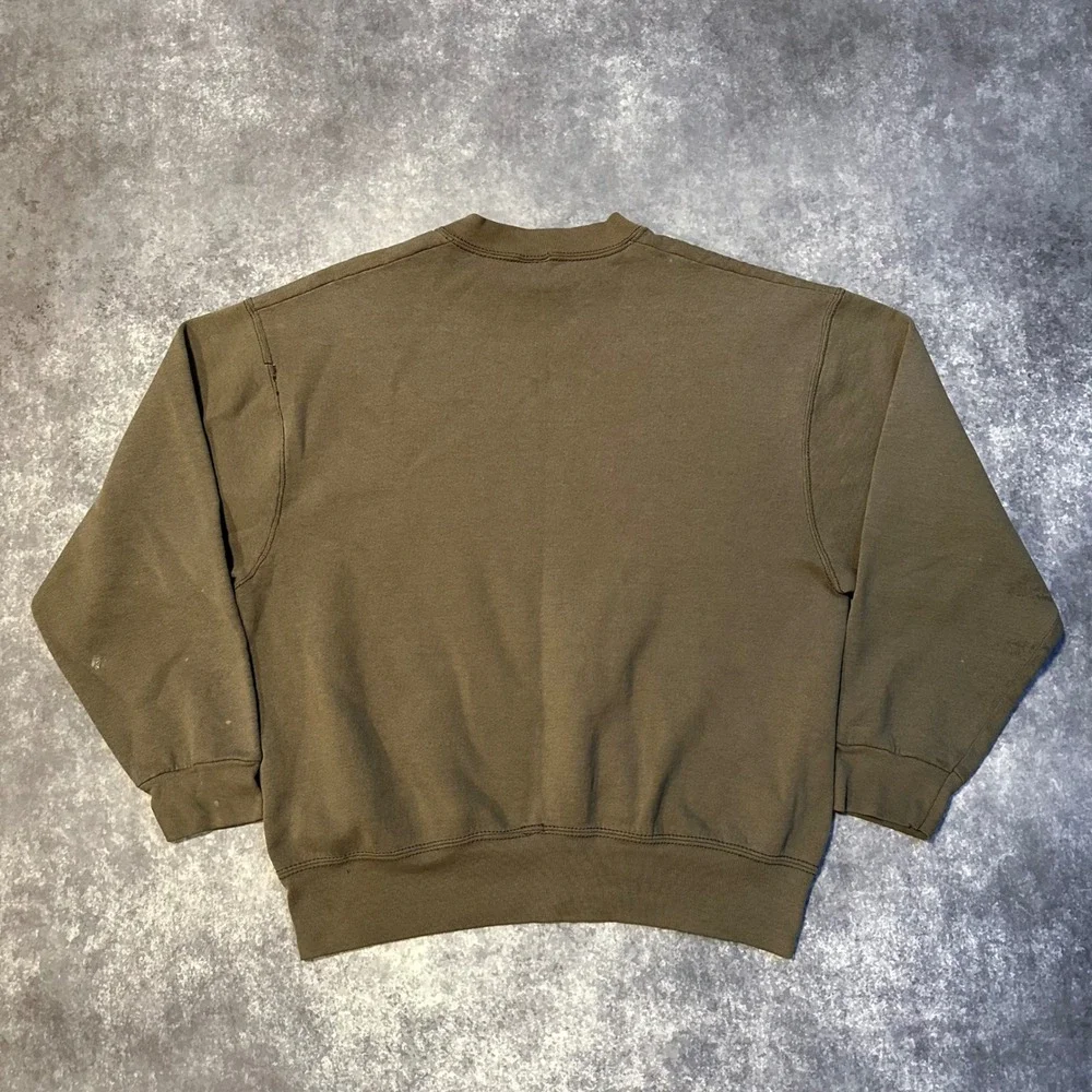 Vintage Earth Tone Olive Green Crewneck Sweatshirt Pro Spirit Mens L Made in USA